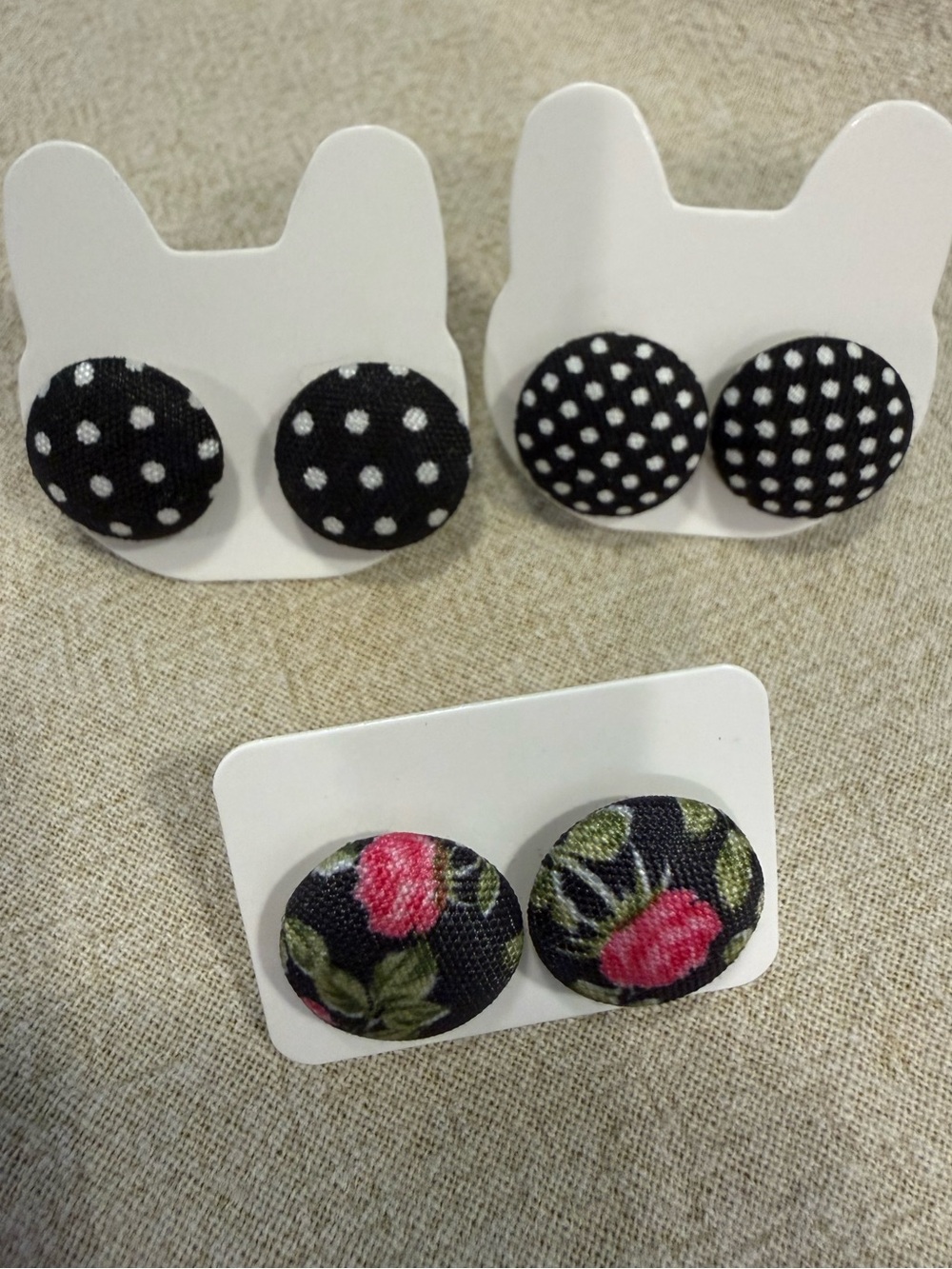 Floral polka dot post earring set of 3 pairs whimsigoth preppy chic